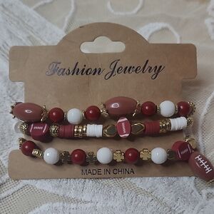 Fashion Jewelry - Football Layered Bead Bracelet Set with Gold Accents